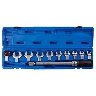 Динамометрический ключ 14х18 мм, 20-100 Нм, "FIT", с набором рожковых насадок 13-30 мм, кейс KING TONY 345201D11MR